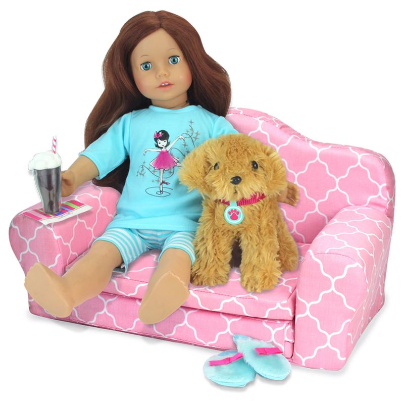 Sophia’s 2-in-1 Plush Pull-Out Sofa Bed for Two 18'' Dolls, Pink, 4 of 6