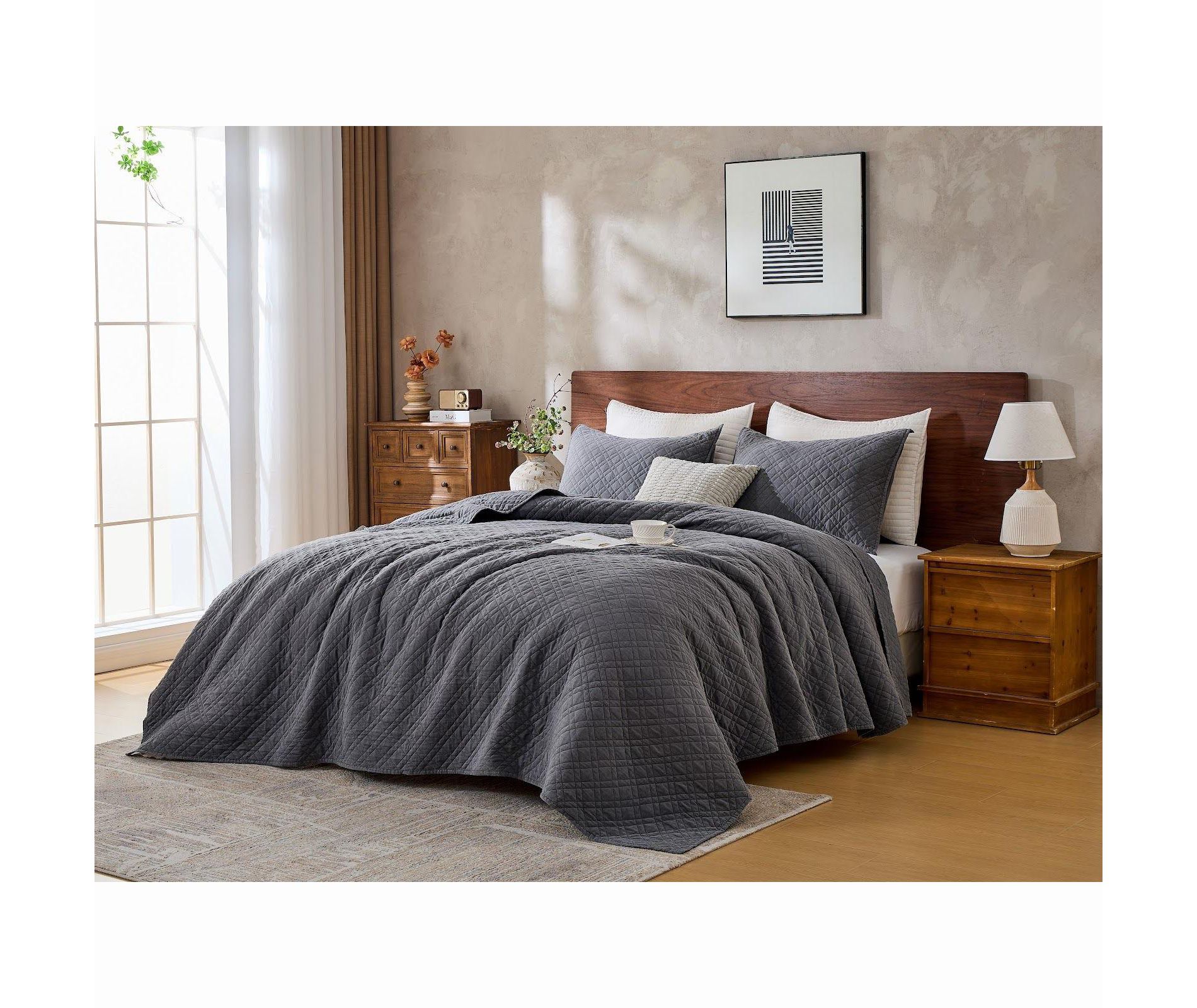 Down Home | Vintaged Washed 3pc Quilt Set Gray