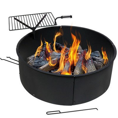 Sunnydaze Outdoor Heavy-Duty Steel Portable Campfire Ring with Cooking Grate and Fire Poker - 36" - Black