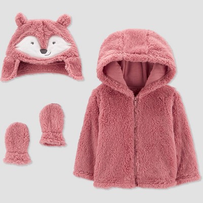 Image of Carter's Just One You® Baby Girls' Fox Faux Fur Jacket - Pink 0-3M