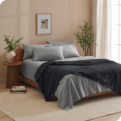 Black Microplush Fleece Reversible Throw Blanket