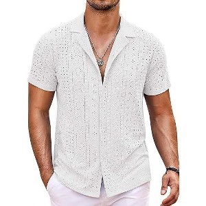 COOFANDY Mens Beach Shirt Short Sleeve Button Down Shirts Casual Cuban Collared Summer Vacation Tropical Shirts - 1 of 4