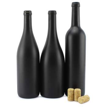 Cornucopia Brands Black Wine Bottles w/Corks, 3pc Set; Black Matte Coated Glass Wine Bottles Various Sizes