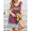 Women's Floral V Neck Boho Casual Swing Mini Dress Smocked Swing Dress - 2 of 4