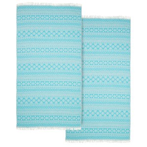 2pc Sea Breeze Pestemal Beach Towel Turquoise - Linum Home Textiles: Lightweight, Quick-Dry, Adult Size - 1 of 4