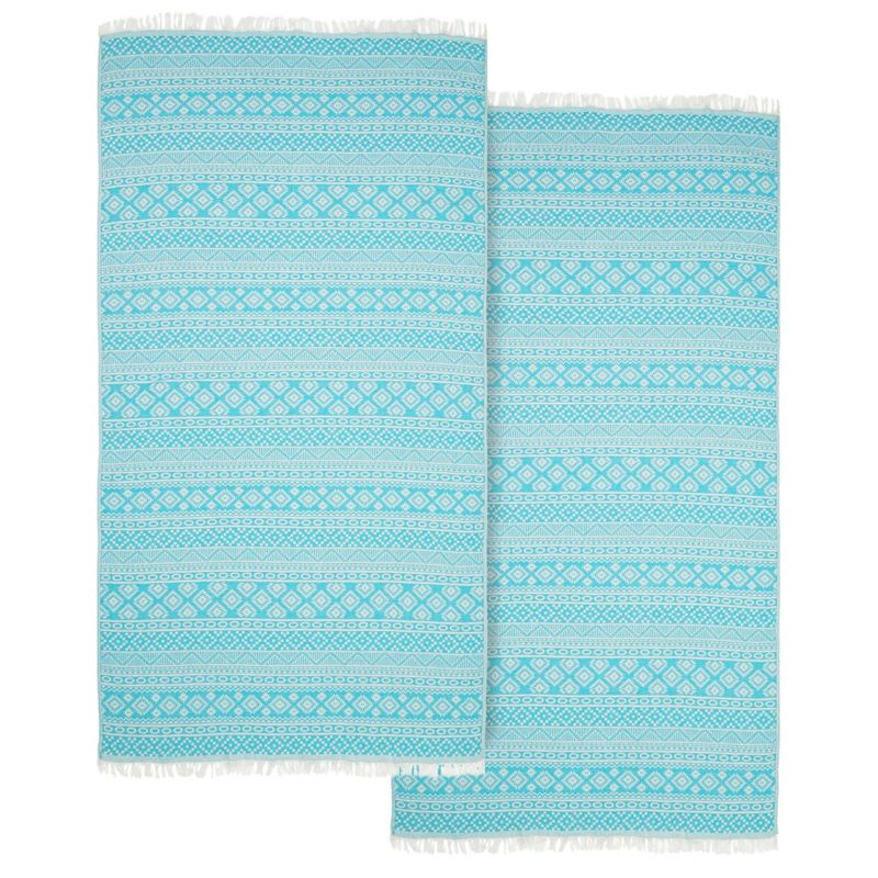 2pc Turkish Cotton Sea Breeze Pestemal Beach Towel Turquoise - Linum Home Textiles, 1 of 7