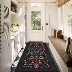 Washable Vintage Floral Printed Rug Non Slip Low Pile Rug Soft Throw Floor Cover Foldable Indoor Carpet for Living Room Bedroom Playroom Nursery - 1 of 4
