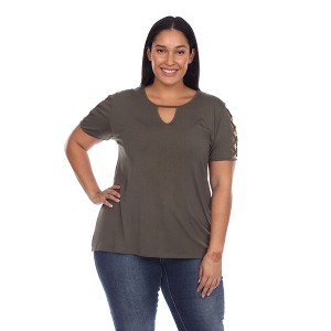 Plus Size Keyhole Neck Cutout Short Sleeve Top - White Mark - 1 of 4