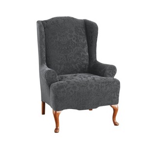 Stretch Jacquard Wing Chair Slipcover Gray - Sure Fit