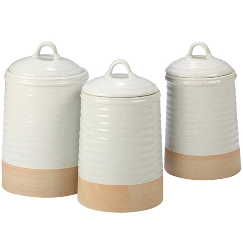 ceramic canisters with wooden lids