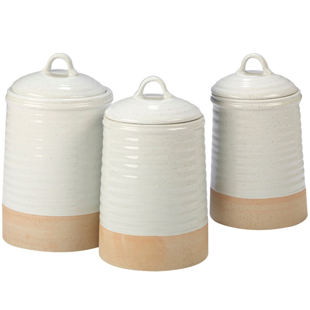 Certified International Artisan Ceramic Food Storage Canisters White/Brown - Set of 3
