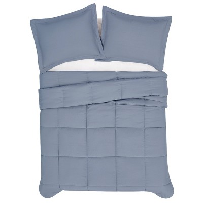 King Blue Microfiber Down Alternative Bedspread Set
