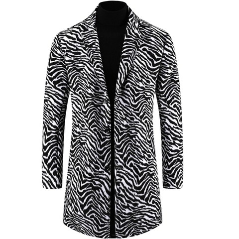 Мужские куртки INSPIRE CHIC Men's Animal Printed Notched Lapel Classic Vintage Winter Overcoats Black White Medium
