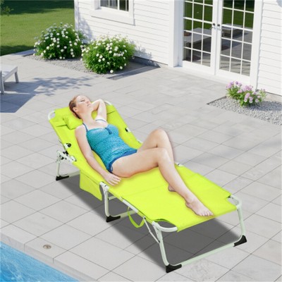 SKRAN 3-in-1 Heavy Duty Tanning Chair with Face Hole Adjustable 5-Position Folding Lounge Chairs for Portable Lounge Chair for Patio Pool