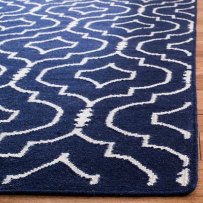 Navy and Ivory Geometric Wool Flat Woven Area Rug