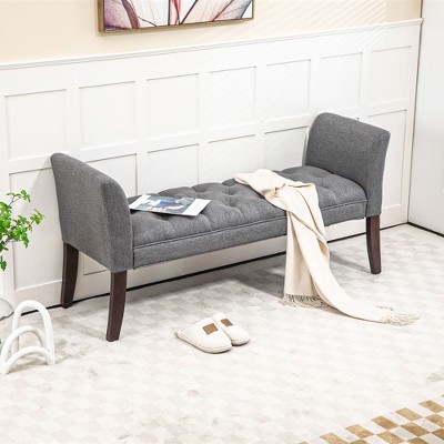 CAVINAS Storage Bench Storage Ottoman Button Tufted Design Upholstered Bench with Arms and Solid Wood Legs