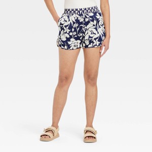 Women's High-Rise Satin Pull-On Shorts - A New Day™ Navy Blue Floral - 1 of 3
