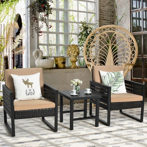 Costway 3pcs rattan coffee shop table set