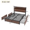 Kumasinova Heavy-Duty Iron Bed Frame with Storage Headboard and 4 Bottom Drawers,Stylish Raised Pattern French Bed Frame,1000lbs Capacity,Walnut - 3 of 4