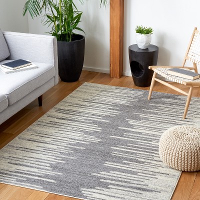 Gray and Ivory Geometric Rectangular Area Rug