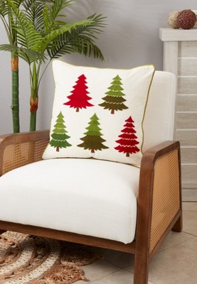 Cotton Embroidered Christmas Tree Throw Pillow Cover