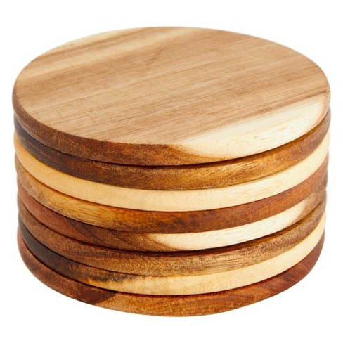 Juvale 8 Pack Acacia Wood Coasters For Coffee Table - Wooden