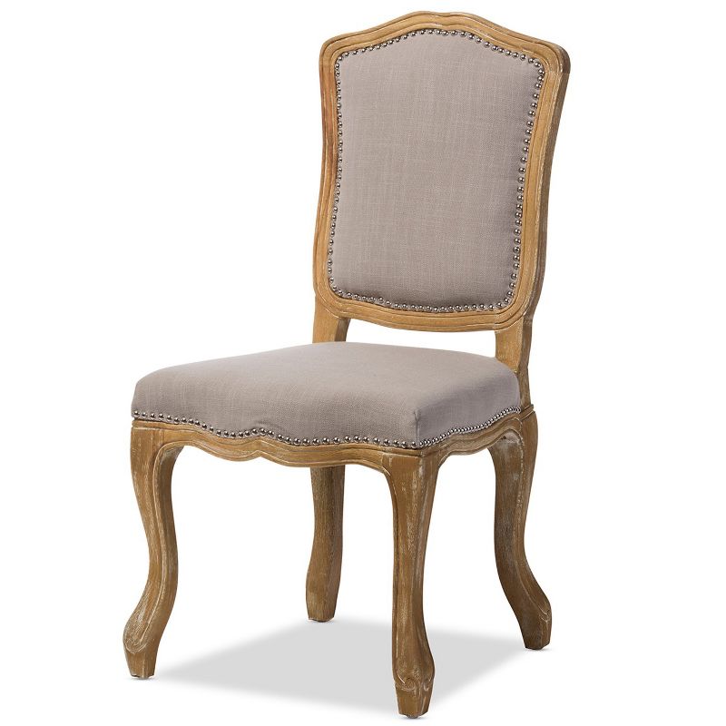 Chateauneuf French Weathered Oak Finish Fabric Upholstered Dining Side Chair Beige - Baxton Studio, 5 of 10
