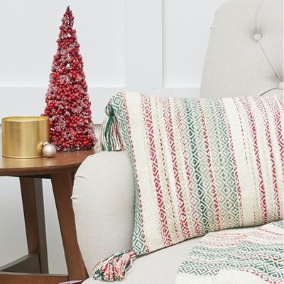 Cozy Nordic Christmas Red and Green Rectangular Throw Pillow