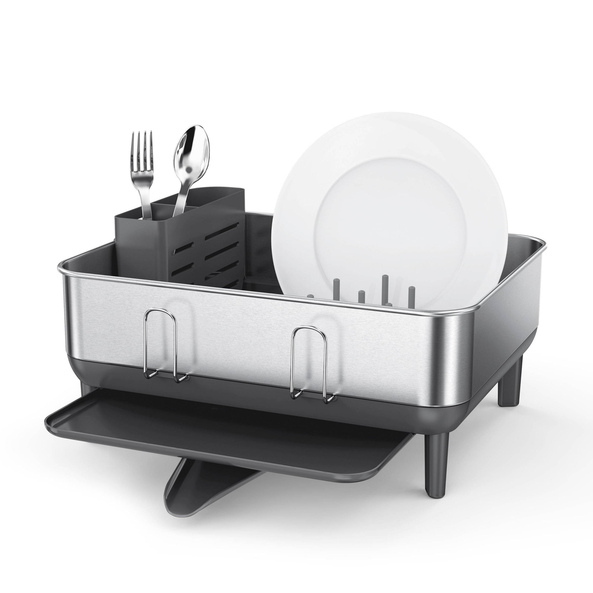 simplehuman Compact Steel Frame Dish Rack Drying Rack and Drainer Gray: Stainless Steel Kitchen Drying Rack, Freestanding Dish Strainer