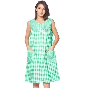 Casual Nights Women's Zipper Front House Dress Sleeveless Seersucker Housecoat Duster Lounger - 1 of 4