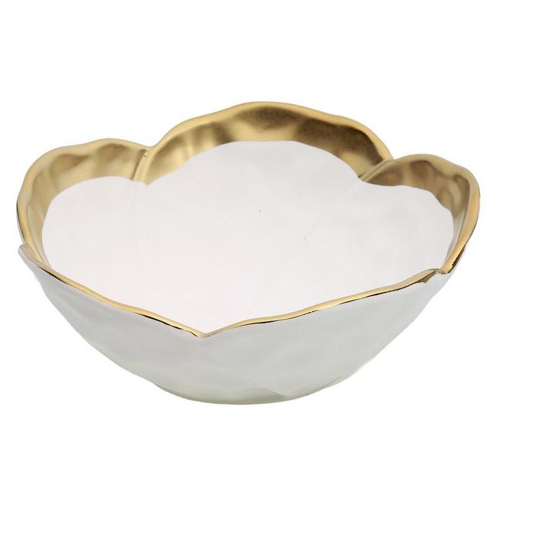 Classic Touch White Porcelain Flower Shaped Bowl with Gold Rim, 7"D, 1 of 4