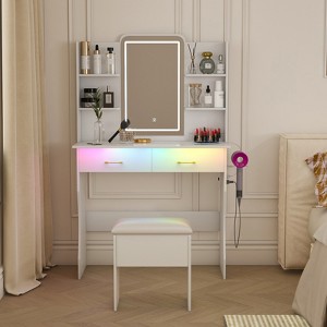 FONTOI Make Up Vanity Desk with Mirror&Chair, Dressing Table with Storage Drawers for Bedroom, White, 15.75"*53.94"*35.43" - 1 of 4