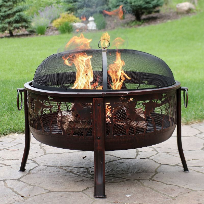 Sunnydaze Outdoor Camping or Backyard Steel Pheasant Hunting Fire Pit with Spark Screen, Cover, Metal Wood Grate, and Log Poker - 30", 2 of 13