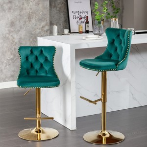 Chole Velvet Swivel Bar Stools Set of 2,Modern Button Tufted,Nailhead Trimmed,Adjustable Height Upholstered Swivel Bar Stool-Maison Boucle - 1 of 4