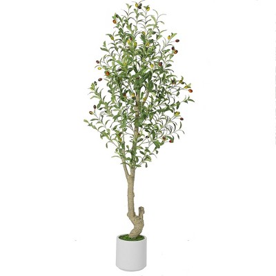 Faux Olive Tree, Trees Artificial Trees with White Planter, Silk Plants with Leaves and Big Fruits