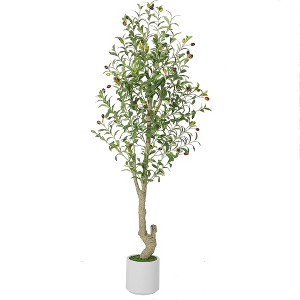 Faux Olive Tree, Trees Artificial Trees with White Planter, Silk Plants with Leaves and Big Fruits - 1 of 4