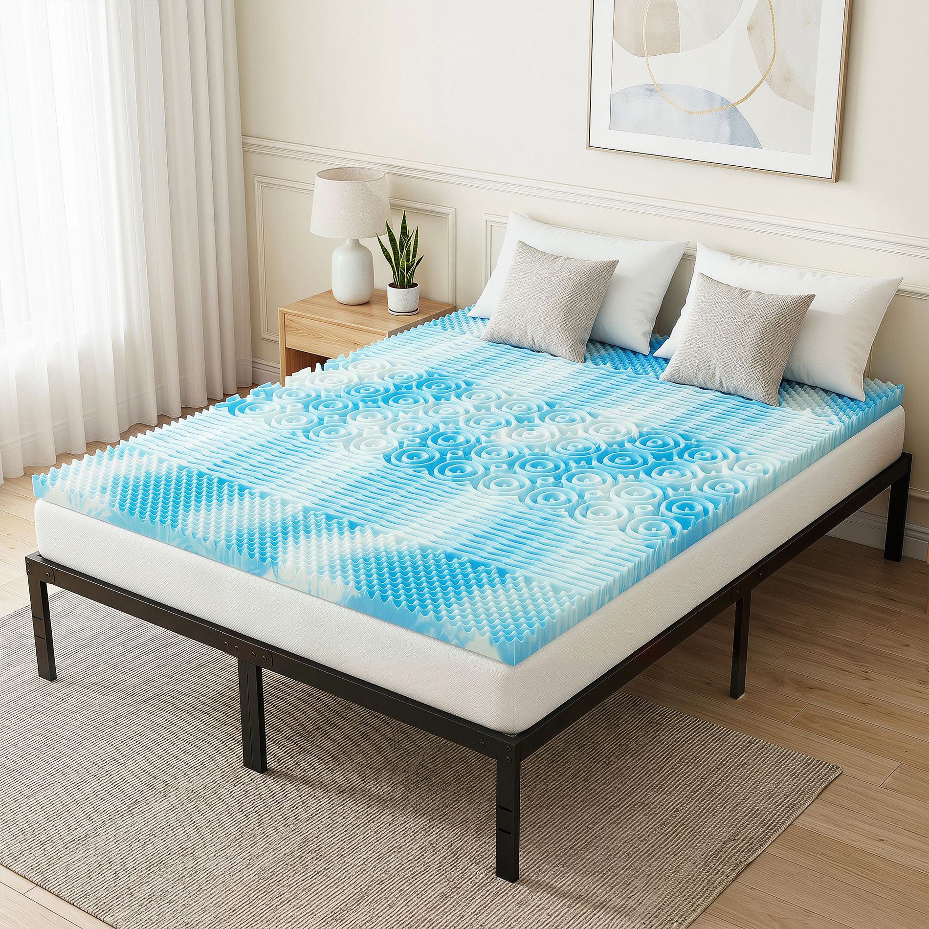 JIONJOY 5-Zone Memory Foam Mattress Topper – 2 Inch, Cooling Gel-Infused, Pressure Relief Support, Soft Medium Feel,Queen