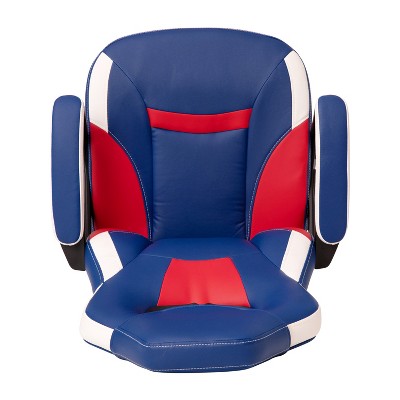 Blue and Red Ergonomic Racing Style Gaming Chair with Adjustable Arms
