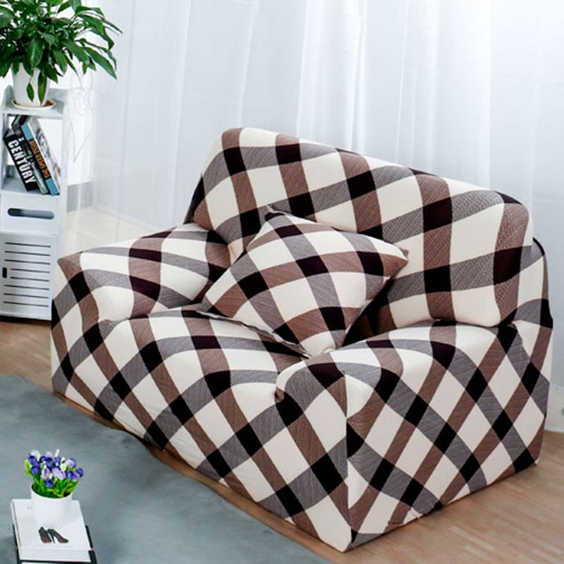 1 Pc Polyester Spandex Grid Pattern Elastic Sofa Slipcovers - PiccoCasa, 3 of 7