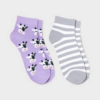 Women's 2pk Cows Cozy Low Cut Socks - Purple/Gray 4-10