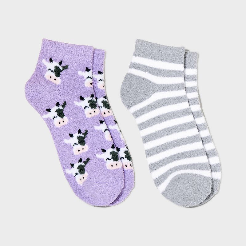 Women&#39;s 2pk Cows Cozy Low Cut Socks - Purple/Gray 4-10, 1 of 4