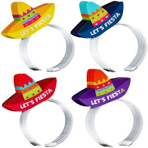 Blue Panda 24 Pack Let's Fiesta Sombrero Headbands for Cinco De Mayo, Mexican Themed Party Decorations, 4 Assorted Designs - 1 of 4