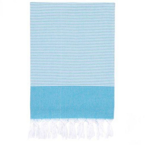 Elegant Thin Striped Pestemal Beach Towel Turquoise Linum Home