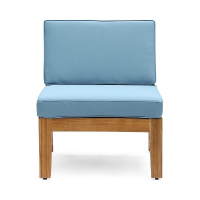 Teak and Blue Acacia Wood 3-Seater Sectional Sofa Set with Ottoman