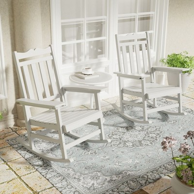 Sonkuki Patio Outdoor 2-Piece Adirondack Rocking Chairs with Big Armrests, Weather Resistant, Easy Installation, Lawn and Backyard
