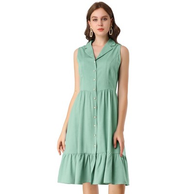 INSPIRE CHIC Women's Camp Collar Sleeveless Ruffle Hem Shirt Dress