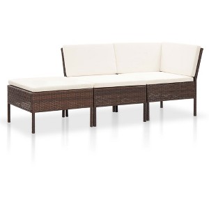 vidaXL 3 Piece Patio Lounge Set with Cushions Poly Rattan Brown - 1 of 4