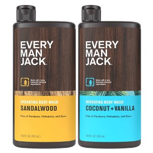 Every Man Jack 16.9 fl oz Sandalwood Body Wash + 16.9 fl oz Coconut and Vanilla Body Wash - 1 of 4