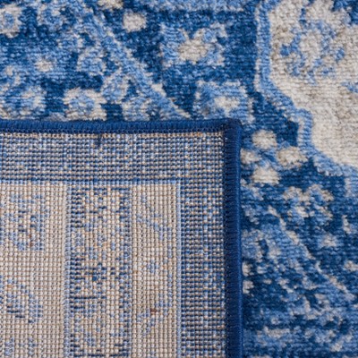 Ivory and Navy Hand-knotted Synthetic Runner Rug, 2' x 9'