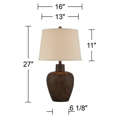 Set of 2 Dark Terra Cotta Urn Table Lamps with Tapered Fabric Drum Shades